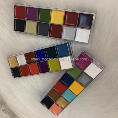 China The Art 12 Colors Professional Body Paint Brush Face Paint Palette Water Based Private Label Logo for sale