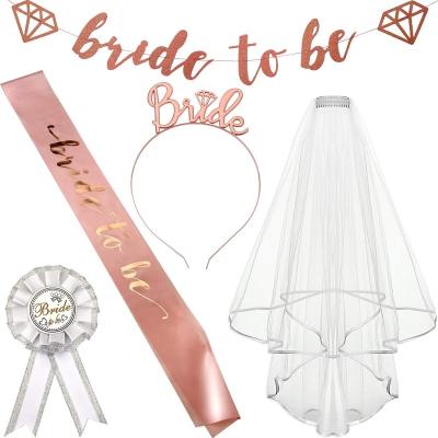 China Wedding Decoration Bachelor Party Bride To Be Supplies Sash Kit Bridal Shower Party Decoration Veil Badge Tattoo Sticker for sale