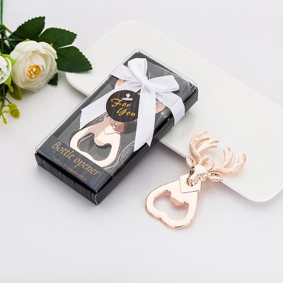 China Cheap Creative Wine Bottle Opener Christmas Gift Deer Shape Present Package Gift Set Party Beer Opener for sale