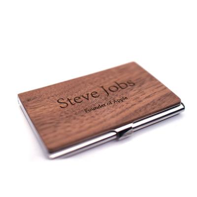 China Wholesale Wood Stand Engraved Personalized Personalized Walnut Wood Vintage Business Card Logo ID Bank Name Card Holder Cardcase for sale