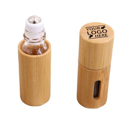 China Cosmetic Natural Bamboo Shell Glass Roll On Bottles 10ml For Essential Oils Perfumewith Stainless Steel Rollerballs Container for sale