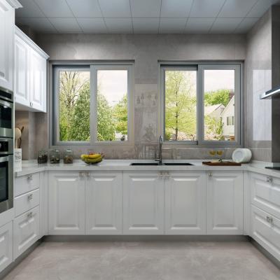 China Modern Simple White Kitchen Designs , PVC Kitchen Cabinet With Double Kitchen Sink for sale