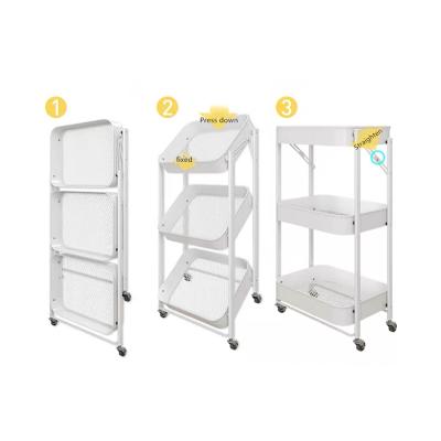 China Viable Kitchen Stroller Living Room Floor Snack and Movable Folding Multi-Layer Rack Without Installation Baby Supplies Storage for sale