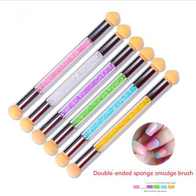 China New OEM Eco-friendly Double Acrylic Nail Art Sponge Glitter Rhinestone Handle OEM Powder Shading Manicure Tool for sale