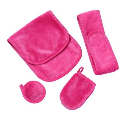 China Soft Eco-Friendly Reusable Microfiber Makeup Remover Pads Cleansing Glove And Face Towel Spa Headband Set for sale