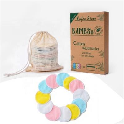 China Reusable Two Layer Bamboo White Bamboo Cotton Terry Make Up Remover Pads Bamboo Velvet Makeup Removing Pad for sale