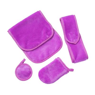 China Soft Hot Selling Products Travel Portable Face Cleansing Sets Reusable 4 Pcs Set Microfiber Makeup Towel Headband Remover Pads for sale