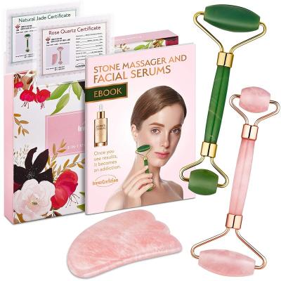 China For wrinkles 2021 hot selling high quality products jade roller and gua sha set face eye neck massager tools for sale