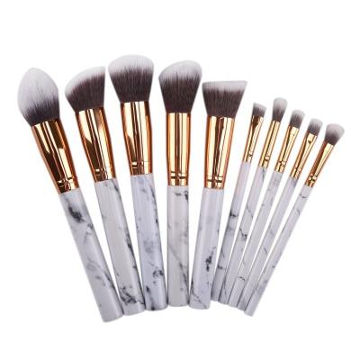 China Angular Blush 10pcs Professional Makeup Brush Set Marble Cosmetic Brushes for sale