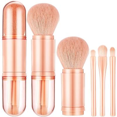 China Fan Brush Wholesale New Style Double Sided Makeup Brushes Travel Portable Retractable 4 In 1 Makeup Brush Set for sale