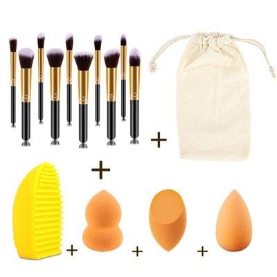 China 10 Black Makeup Brushes Powder Puff Bag Egg Wash Chart-Friendly Set for sale