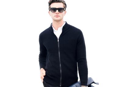 China Mens Full Zip Cardigan Sweater , Mens Black Long Sleeve Cardigan Wool Sweater for sale