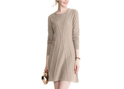 China Round Neck 100% Cashmere Sweater Women Cable Knit Long Dress In Autumn for sale