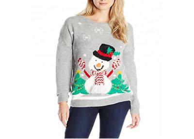 China Women Cute Sweater Pullover Ugly Grey Christmas Funny Snowman Pattern for sale