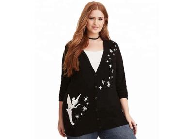 China Black Color Plus Size Clothing Intarsia 12 Gauge US14 - 20 Size Cardigan Sweaters for sale