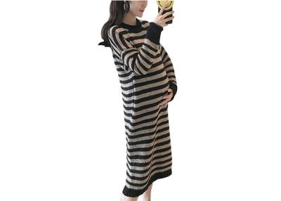 China Wool Cotton Women Striped Maternity Knit Sweater Dresses With O Neck Collar for sale