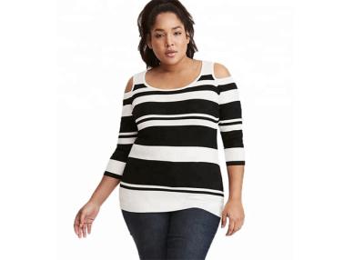 China Drop Shoulder Oversized Knit Sweaters Stripe Knitted Polyester / Cotton Material for sale