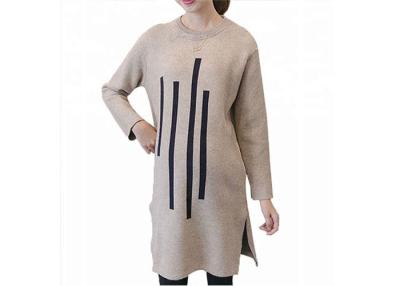 China Navy Beige Round Neck Long Maternity Knit Sweater Vertical Stripes Pregnant Dress for sale