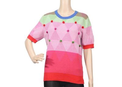 China Summer Loose Knit Pullover Sweater Diamond Lattice Checked Ball Decoration for sale