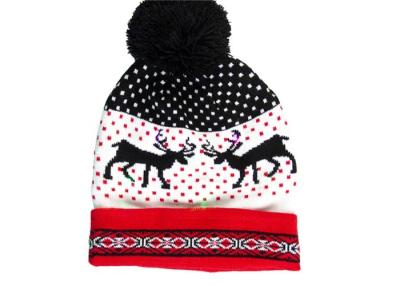 China Acrylic Reindeer Pattern Warm Winter Accessories LED Light Knitted Christmas Hat for sale