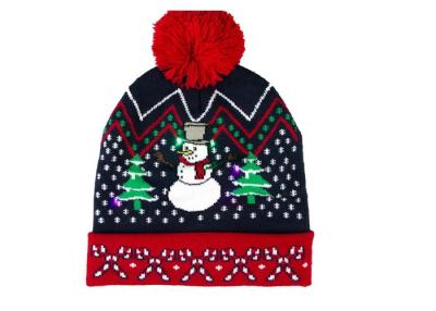 China Acrylic And Cotton 7 Gauge Men Christmas Beanie Snowmen Pattern With LED Light for sale