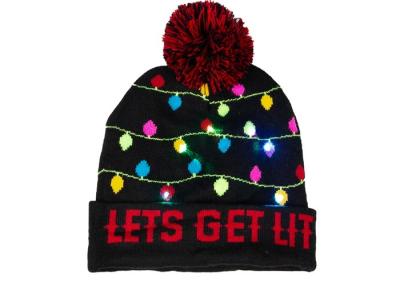 China Custom Colorful Warm Winter Accessories Cozy Cotton Christmas Beanie With Light for sale