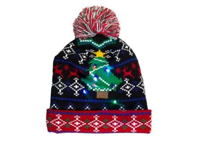 China Adult Size Warm Winter Accessories Ugly Pom Jacquard Knit Led Christmas Beanie for sale