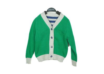 China Baby Girl Green Kids Knit Sweater Soft Acrylic V Collar With Button For Spring for sale