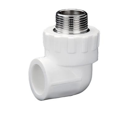 China Connect Pipes Manufacturers Green Wholesale Whiter Color PPR Drinking Water Plastic Pipe Fitting 90 Degree Male Thread Elbow for sale