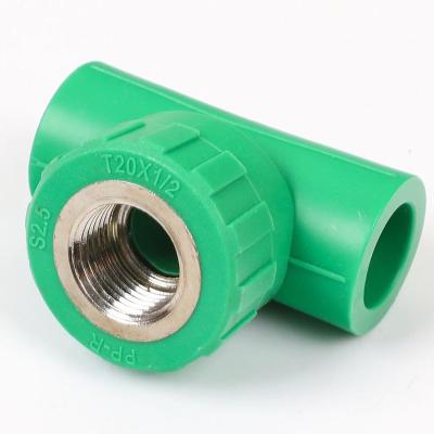 China Connect wholesale green or white color PPR pipe fitting female thread tee with brass insert for water fittings ppr for sale