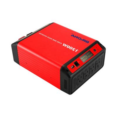 China Manufacturer 12v 24v to 110v 100v 1200w dc ac 1200 watt pure sine wave inverter with 4 US plug 297*191*98mm for sale