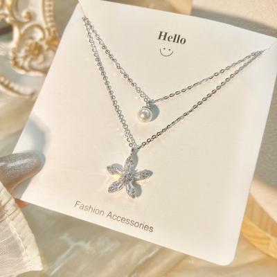 China CLASSIC S925 Sterling Silver Fashion Classic Zircon Double Layer Flower Light Luxury Necklace Factory Jewelry Wholesale for sale