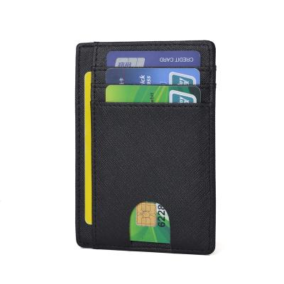 China Customized Fashion Leather Card Men Ultrathin Light Weight Waterproof Mini Bank Card Holder Wallet Fiber Clip Real Security for sale