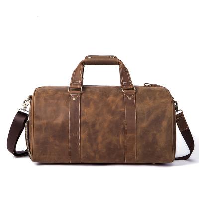 China Vintage Crazy Horse Leather Duffel Travel Bag With Shoes Compartment Weekend Bag for sale