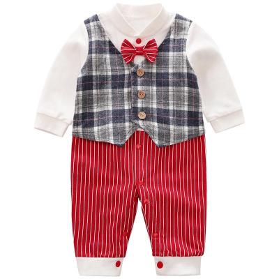 China 100% Autumn And Winter Baby Boy Fashion Clothes Long Sleeve Rompers Bow Tie Cotton Gentleman Breathable Suit Wholesale Children for sale