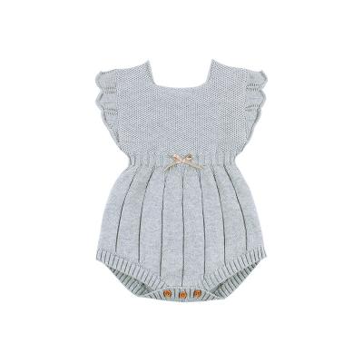 China Daily Use 2021 New Arrival Summer Bow Knitted Baby Overalls With Pattern 0-3months 100% Cotton for sale