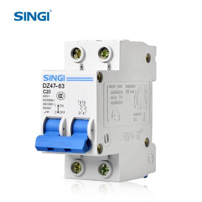 China PA66 Singi DZ47-63 2P C20 performance college mcb heat resistant mcb circuit breaker for sale