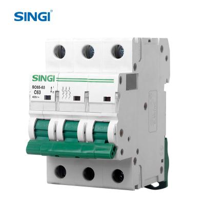 China Singi SC65-63 3Pole high level circuit breaker 6-63A 3p mcb miniature circuit breaker 10KA for sale