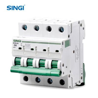 China PA66 Singi SC65-63 4Pole Hot Sale 10KA Breaking Capacity Miniature Circuit Breaker mcb esident for sale