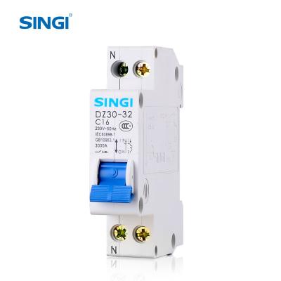 China Miniature PA66 DZ30-32 phase line+neutral line circuit breaker 3kA 32A 1P+N DPN mcb for sale