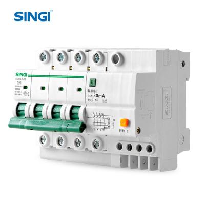 China PA66 Singi SG65LE-63 4P+N Factory Supply Earth Leakage Breaker Overcurrent Protection Rcbo Price for sale