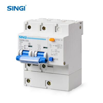 China PA66 Singi SWMLE-100 2P+N 63A 80A 100A rcbo 300ma earth leakage circuit breaker elcb for sale