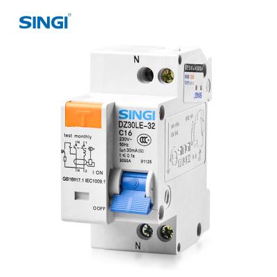 China PA66 Singi DZ30LE-32 1P+N C 3kA 6-32A elce price circuit breakers 1p miniature rcbo 30ma for sale