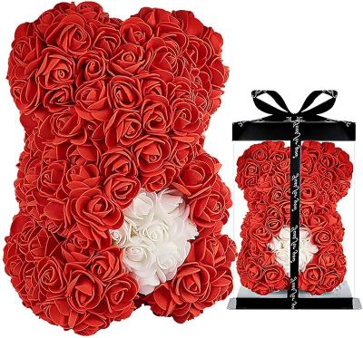 China 2023 Lasting Gift Mother's Day PE Artificial Flower Large Rose Teddy Bear 25/40/70cm With Gift Box Large Rose Bear for sale