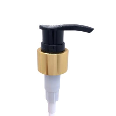 China Non-Refillable Cosmetic Packaging 24 28 410 Shiny Silver Gold Color Bath Gel Shampoo Pump Aluminum Plastic Dispenser Pump For Bottles for sale