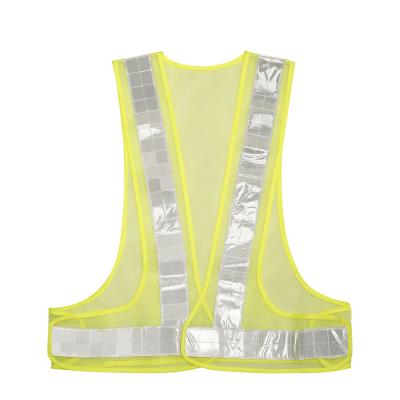 China 100% polyester manufacturer V type navy mesh pvc tape hook&loop closure adjustable waist reflective safety vest for sale