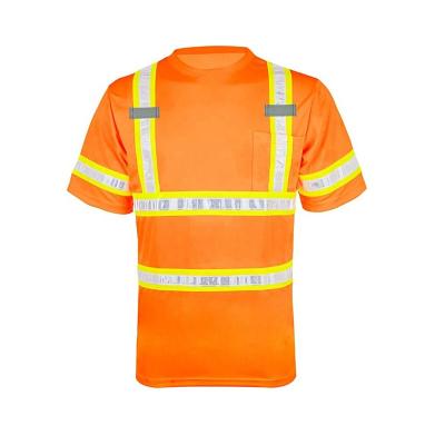 China High Visibility Hi Vis Round Crew Safety Top Short Sleeve T-Shirt and Bird Eye Work Safety V-Neck Safety T-Shirts Visibility Clothing for sale