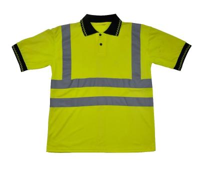 China Factory Price Fluorescent Yellow 100% Polyester Tape T-shirt Reflective Polo Shirts for sale