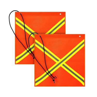 China Durable PVC High Visibility Orange Outdoor Fabric Traffic Warning Safety Flag With Reflective Strip for sale