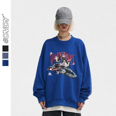 China Autumn Winter Drop Shoulder Fashion Street Wear Cotton Fleece Crewneck Unisex Korean Unisex Pullover Sweatshirt For Women Men With 3 Colors for sale